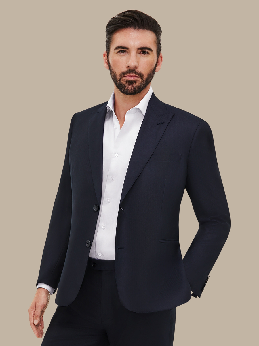 The Navy Silk Herringbone Suit — garment photograph