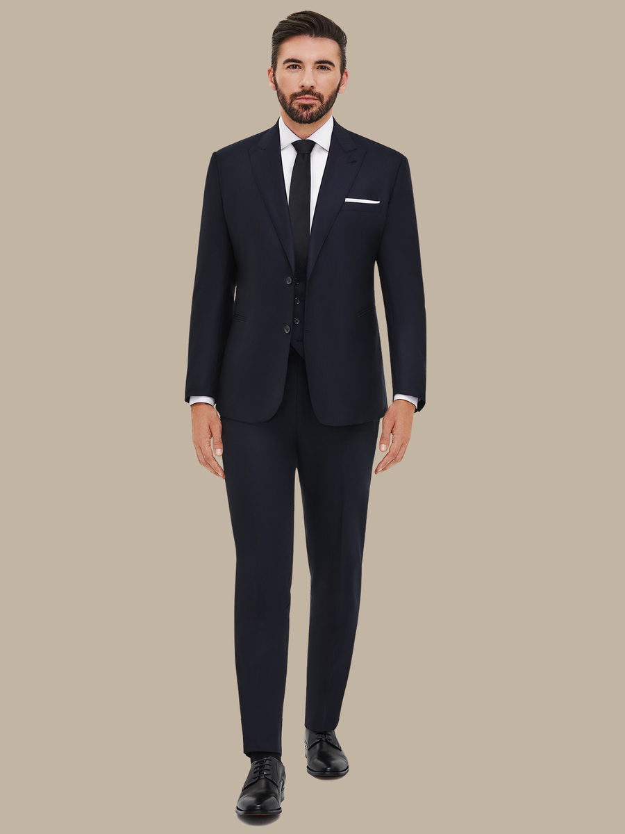 The Navy Silk Herringbone Three-Piece Suit — garment photograph