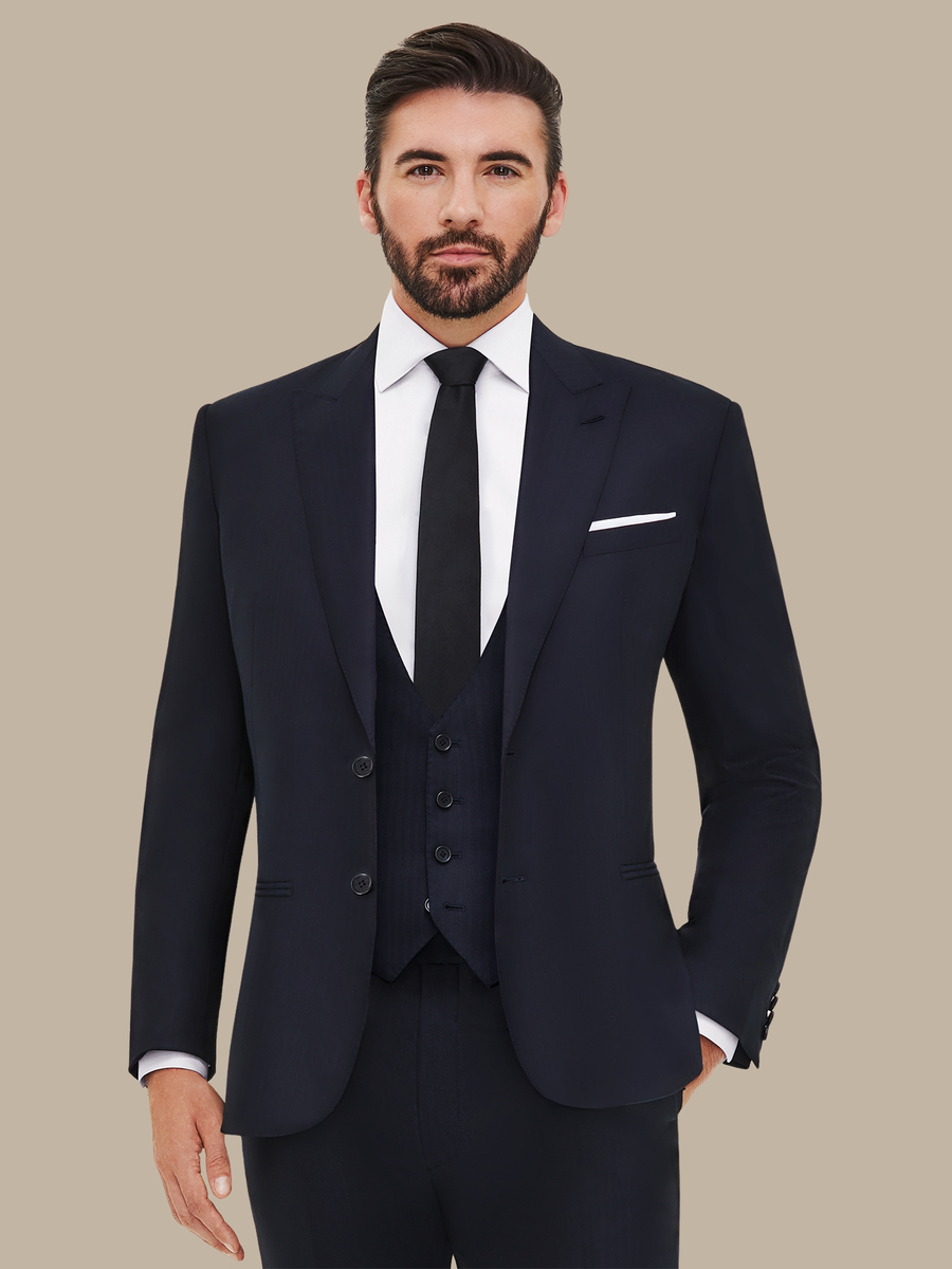 The Navy Silk Herringbone Three-Piece Suit — garment photograph