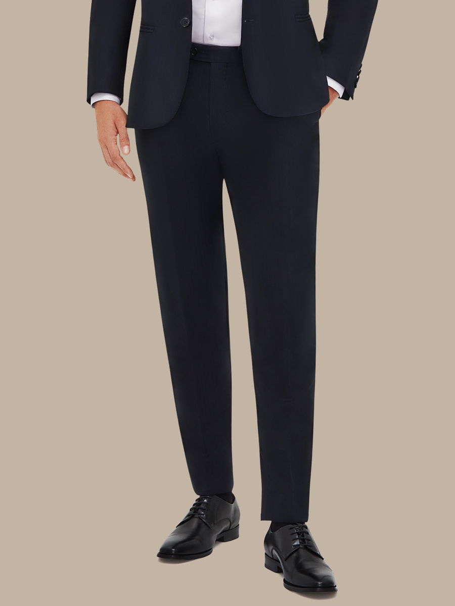 The Navy Silk Herringbone Trousers — garment photograph