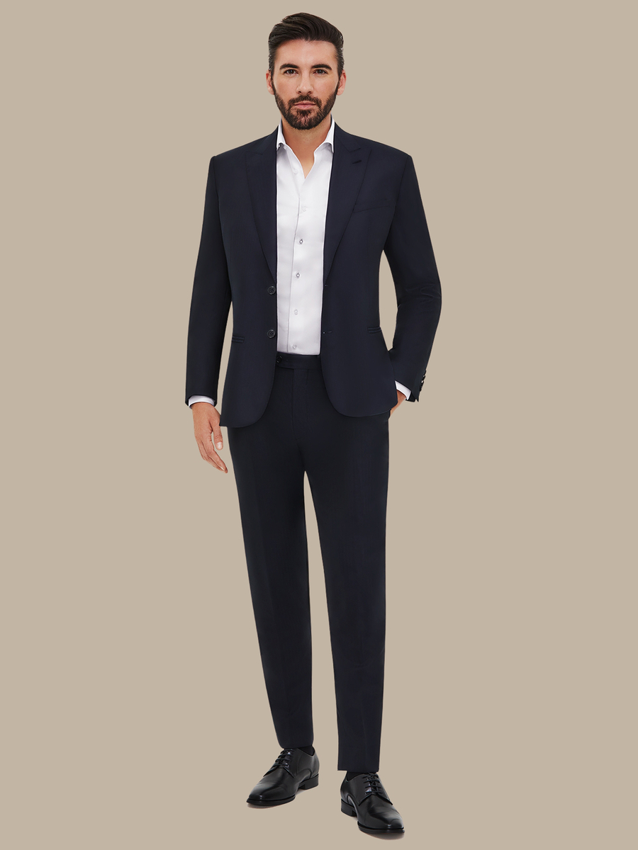 The Navy Silk Herringbone Trousers — garment photograph