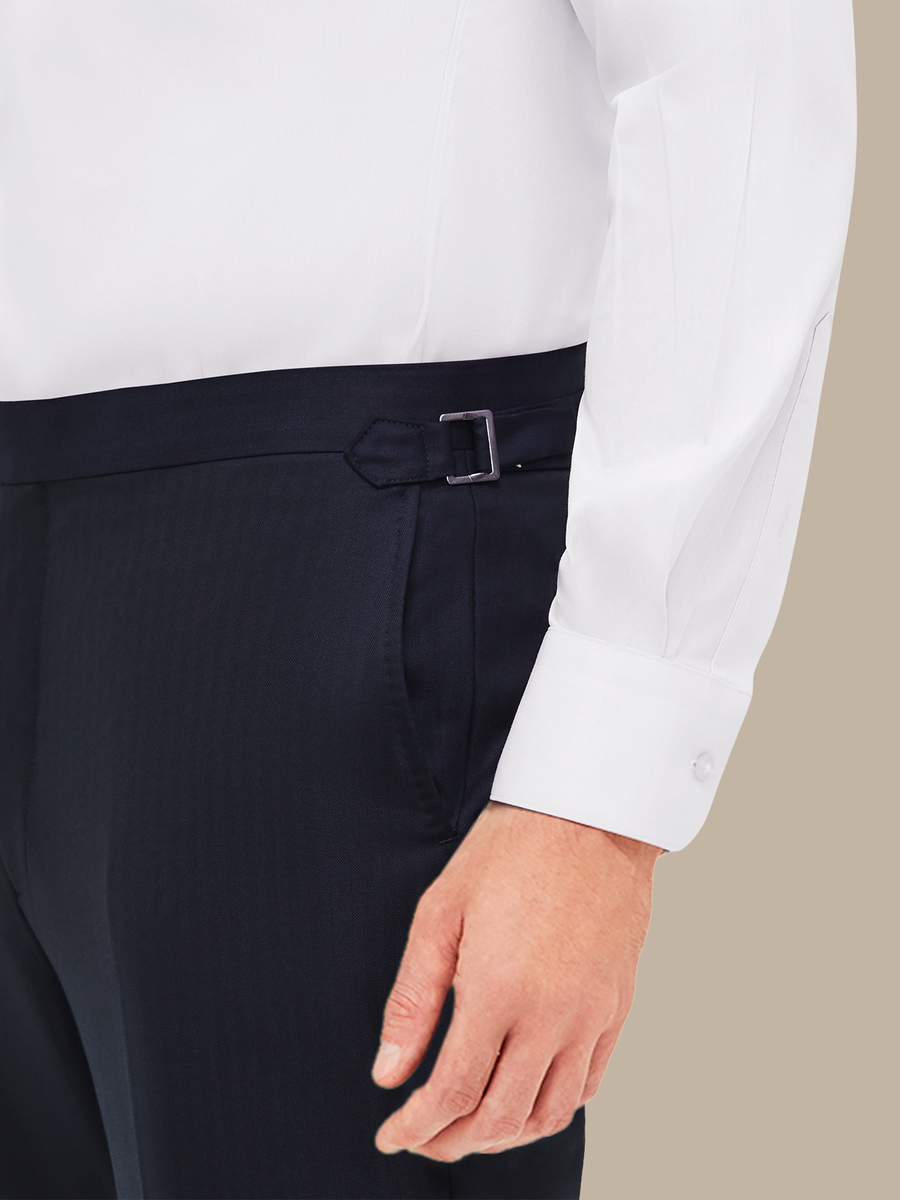 The Navy Silk Herringbone Trousers — garment photograph
