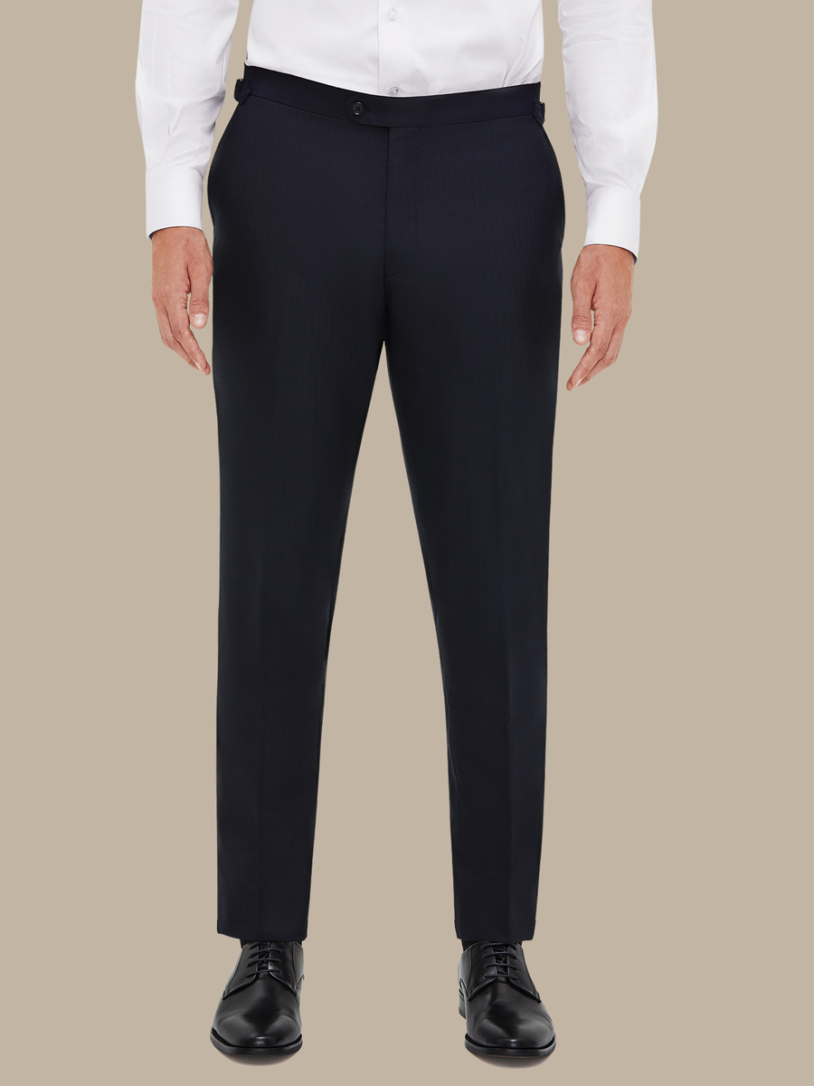The Navy Silk Herringbone Trousers — garment photograph