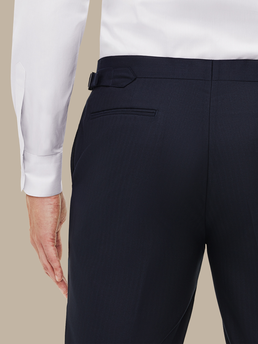 The Navy Silk Herringbone Trousers — garment photograph