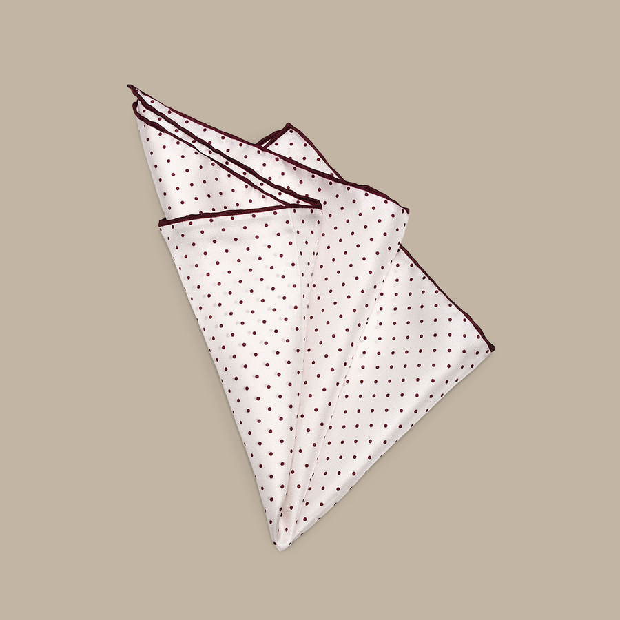 Silk White Pocket Square with Red Polka Dot - Handmade in Italy — garment photograph