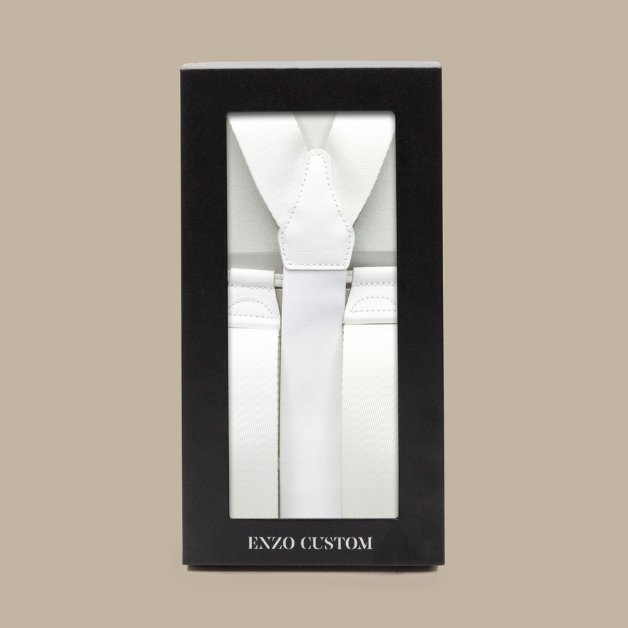 White Silk Suspenders — garment photograph