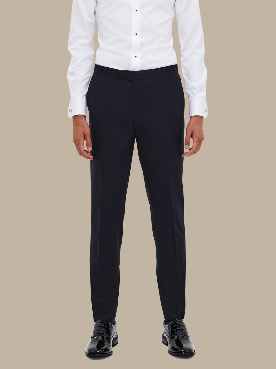 The Navy Herringbone Tuxedo Trousers — garment photograph