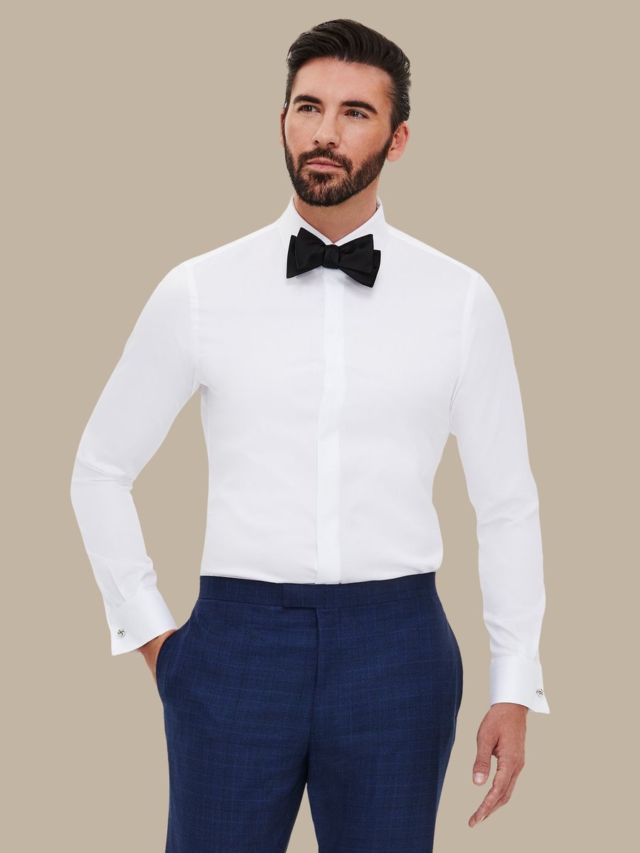 The Crisp Herringbone Tuxedo Shirt — garment photograph