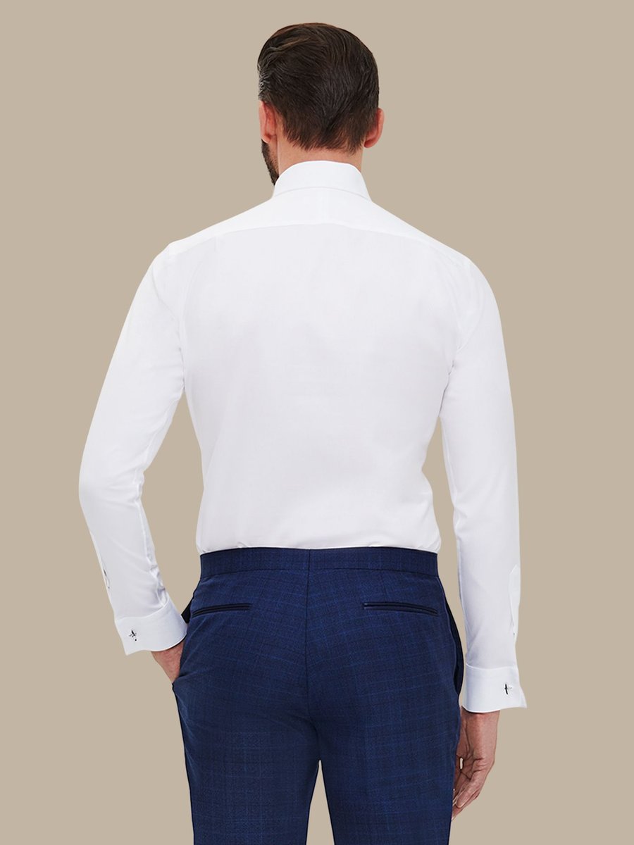 The Crisp Herringbone Tuxedo Shirt — garment photograph