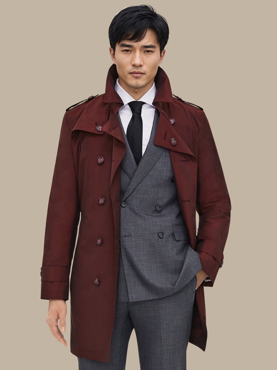 The Burgundy Refined Trench Coat — garment photograph