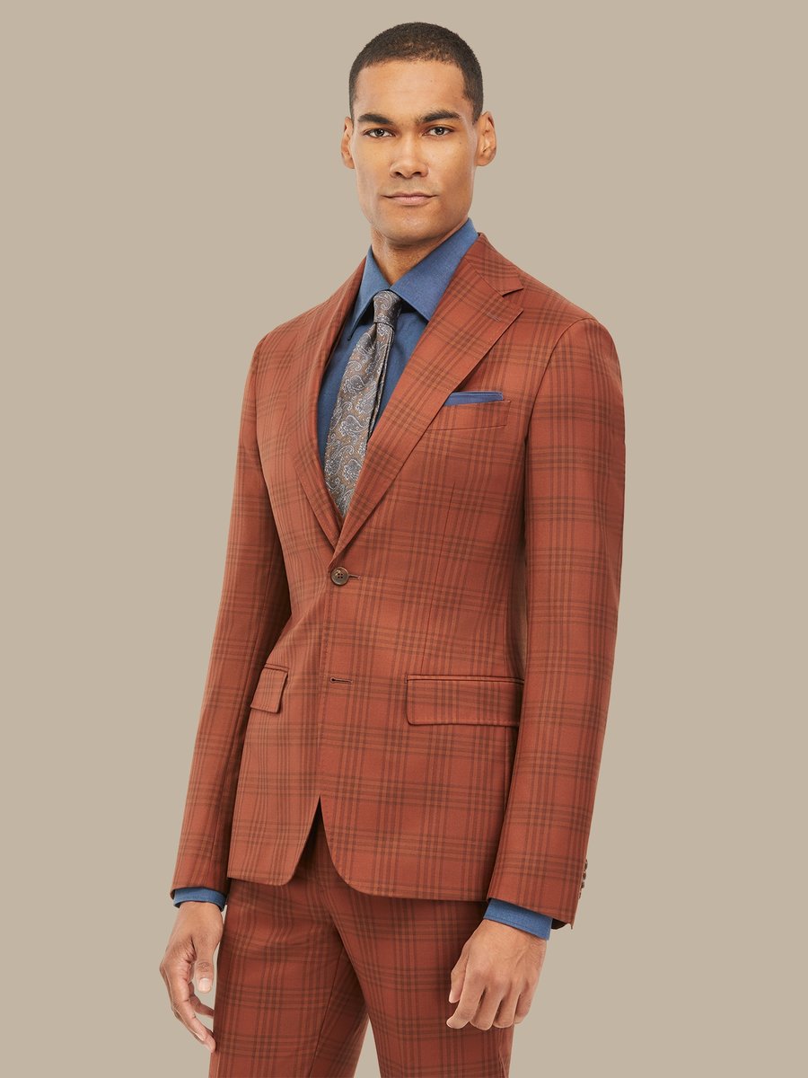 Worsted Wool Nutmeg Orange Check Waistcoat — garment photograph