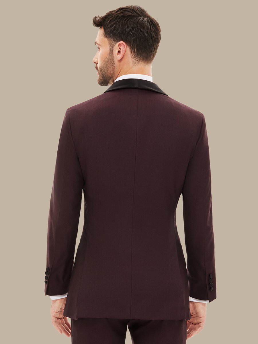 The Burgundy Refined Three-Piece Tuxedo — garment photograph