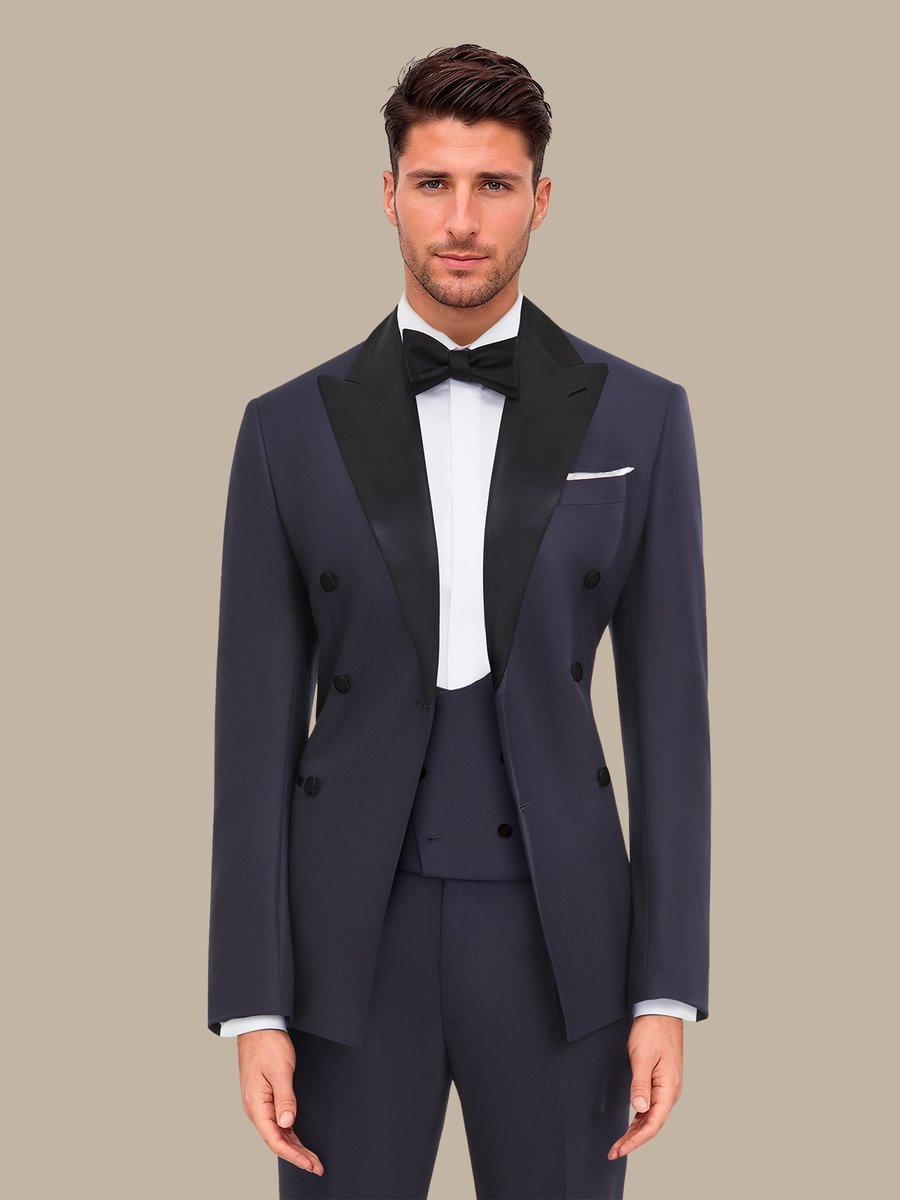 S180's Dark Blue Hopsack Tuxedo Waistcoat — garment photograph