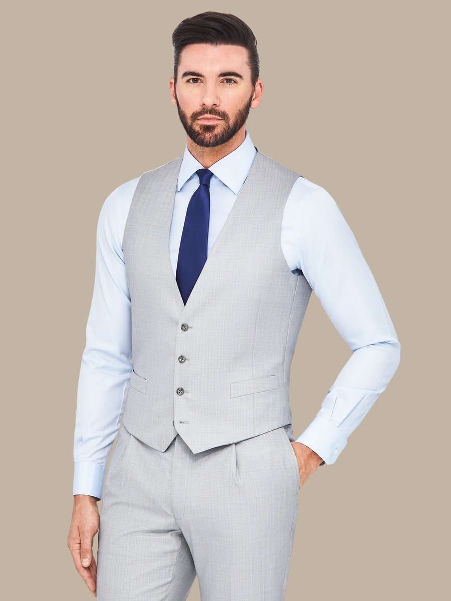 S200's Light Grey and Blue Herringbone Waistcoat — garment photograph
