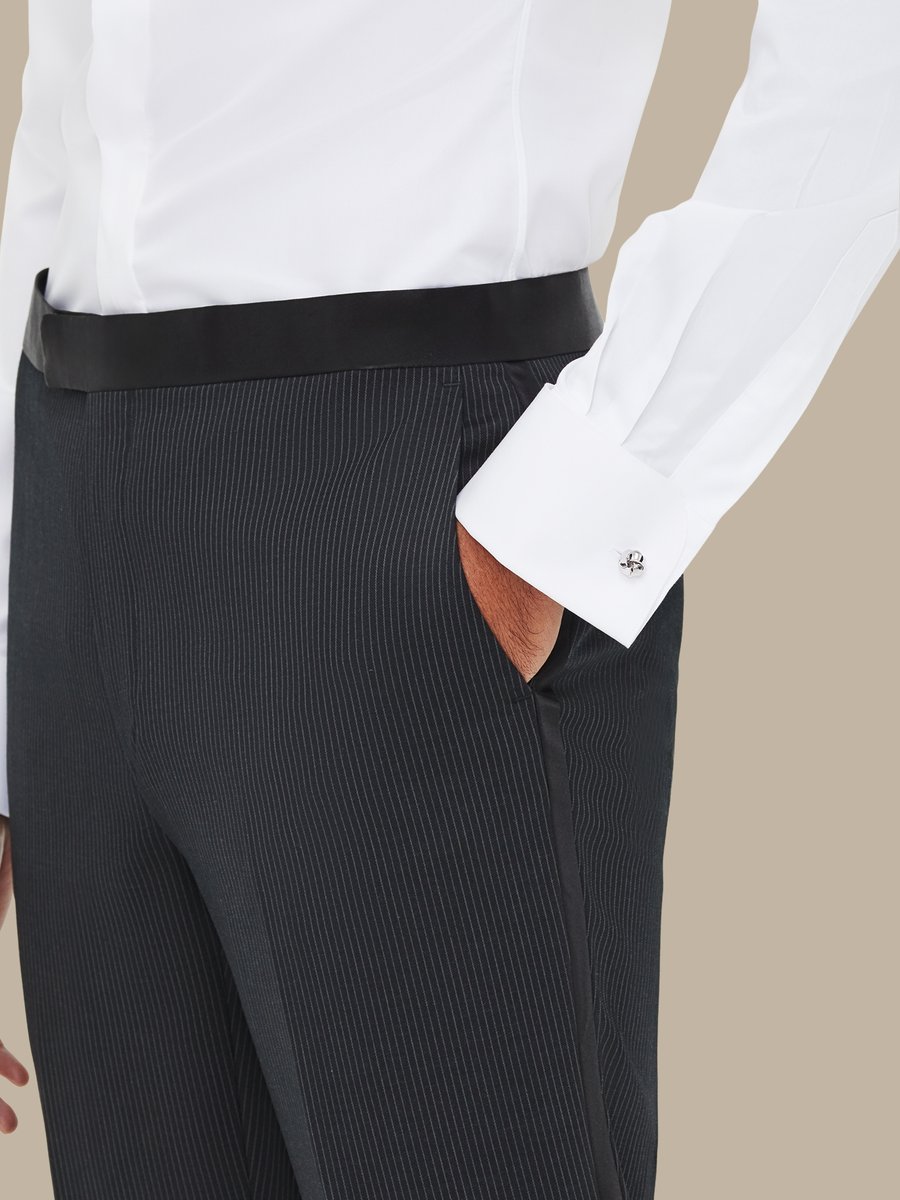The Black Pinstripe Tuxedo Trousers — garment photograph