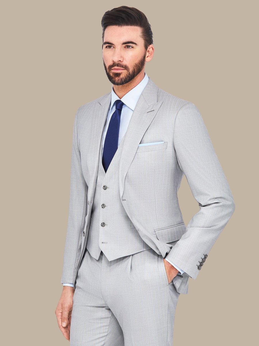 S200's Light Grey and Blue Herringbone Waistcoat — garment photograph