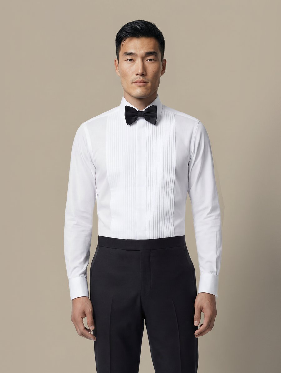 100's 2-Ply White Tuxedo Shirt — garment photograph