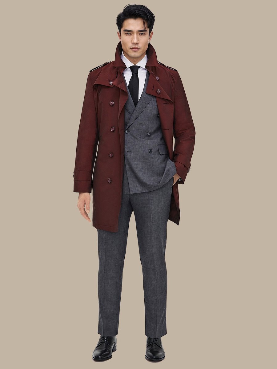 The Burgundy Refined Trench Coat — garment photograph