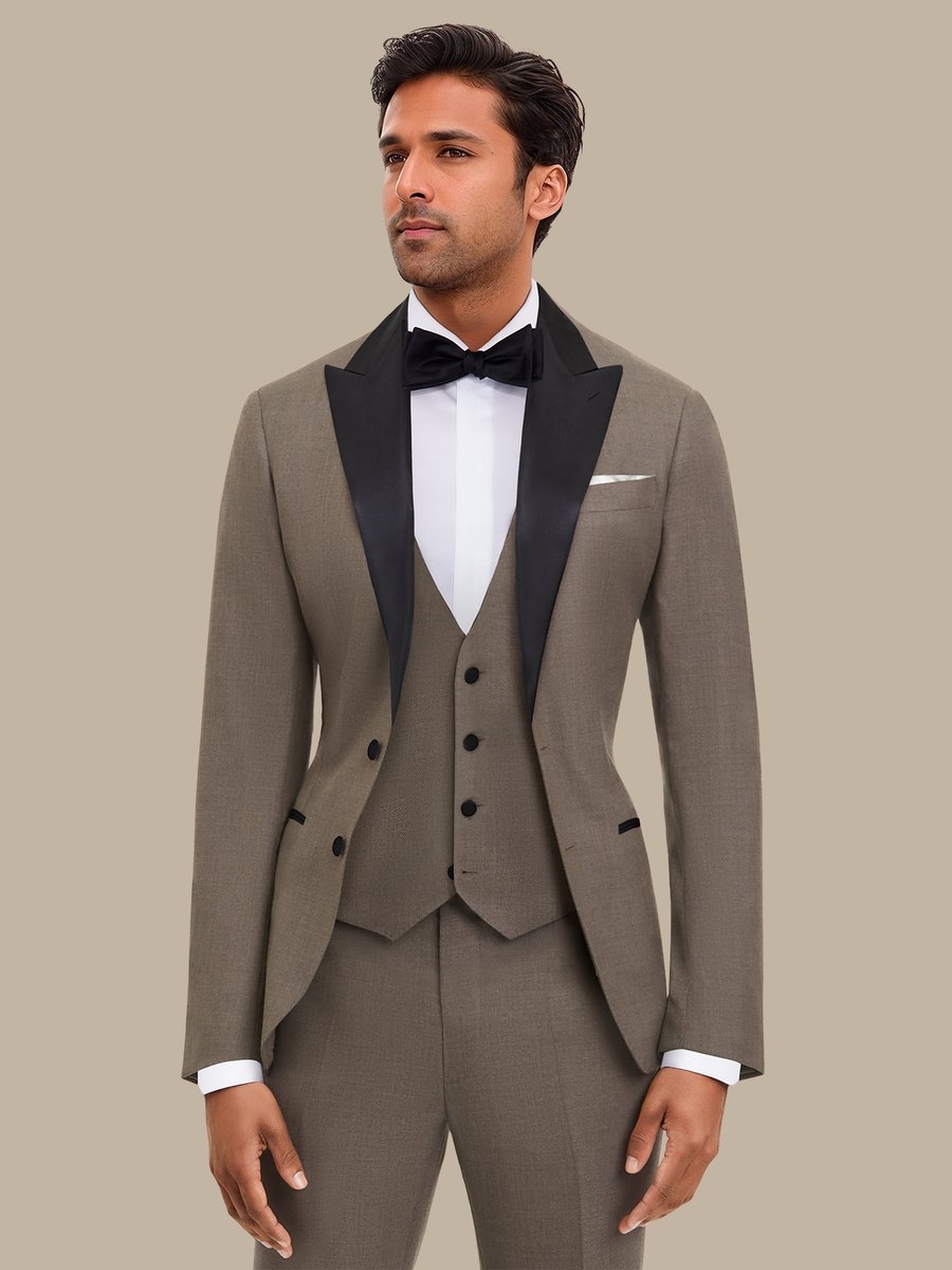S180's Taupe Hopsack Three Piece Tuxedo — garment photograph