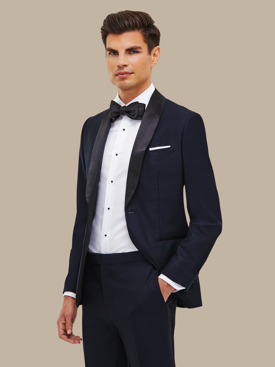 The Navy Herringbone Tuxedo — garment photograph