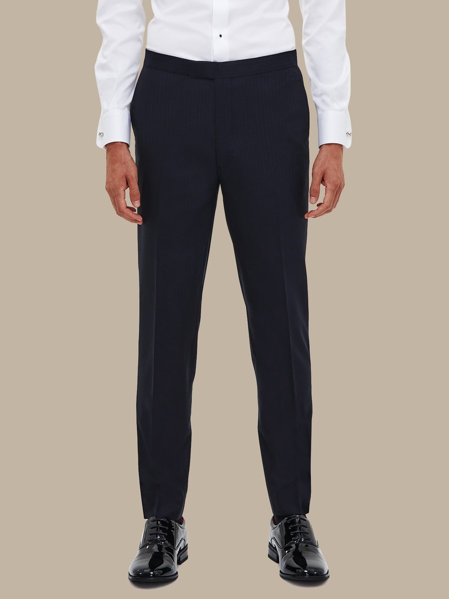 The Navy Herringbone Tuxedo Trousers — garment photograph