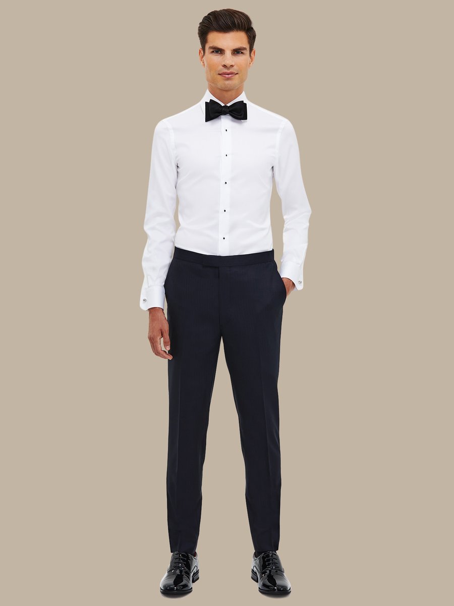 The Navy Herringbone Tuxedo Trousers — garment photograph