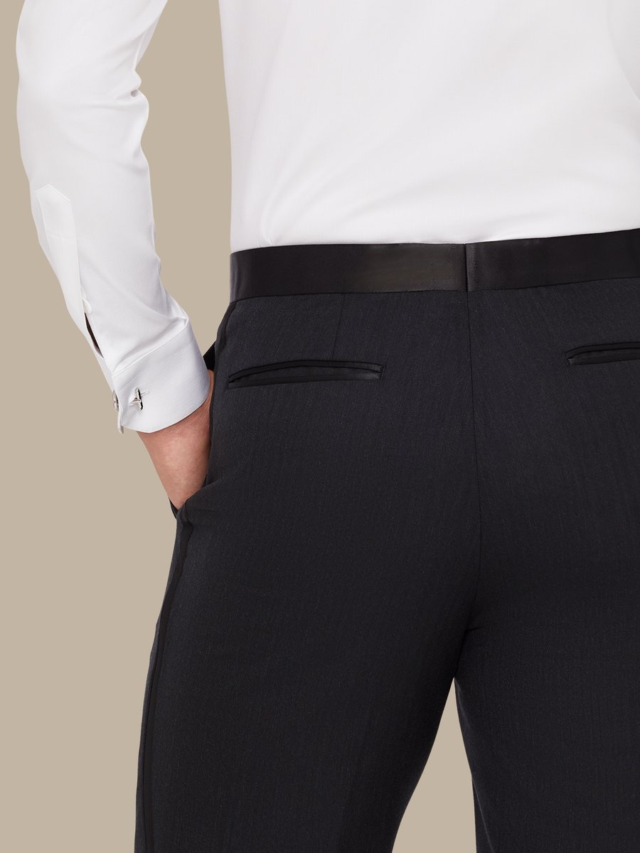 The Charcoal Herringbone Tuxedo Trousers — garment photograph