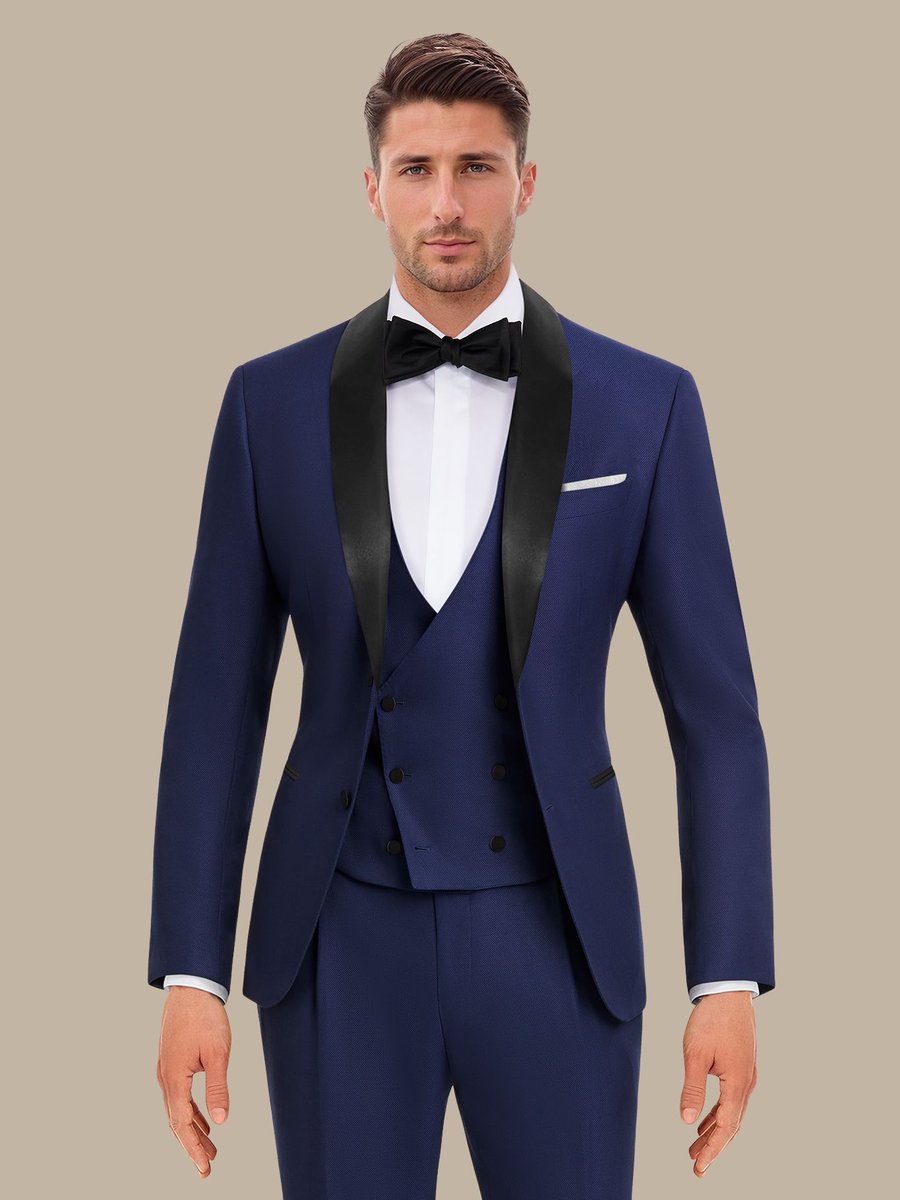 S180's Blue Hopsack Three Piece Tuxedo — garment photograph