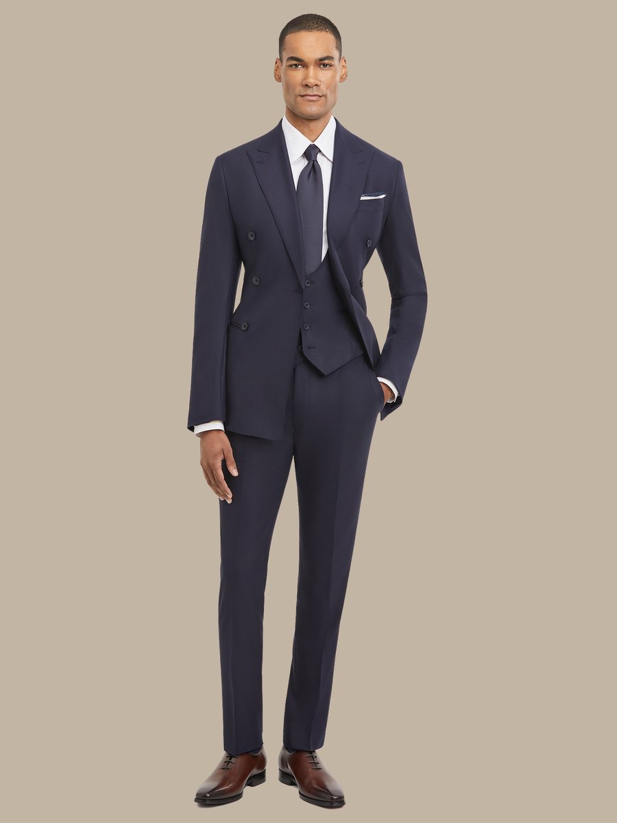 S180's Dark Blue Hopsack Three Piece Suit — garment photograph