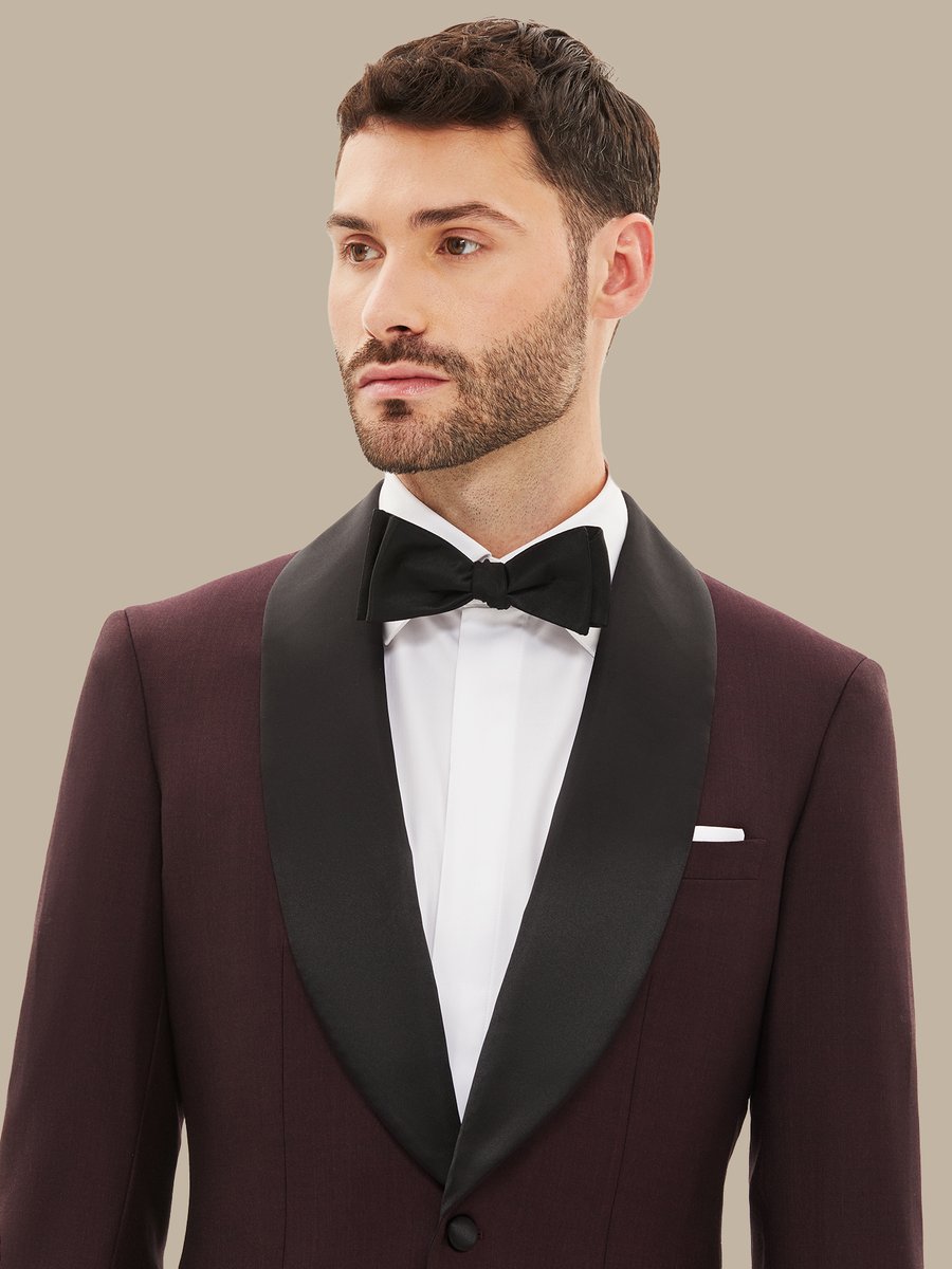 The Burgundy Refined Three-Piece Tuxedo — garment photograph