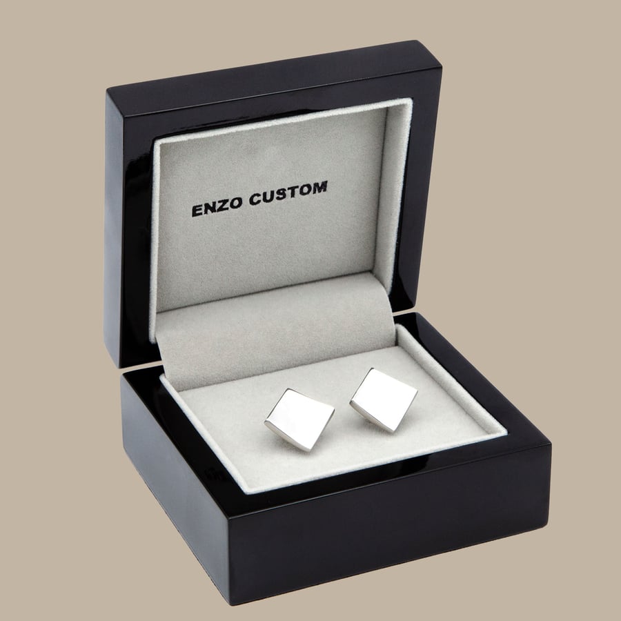 Curved Silver Diamond Cuff Links — garment photograph