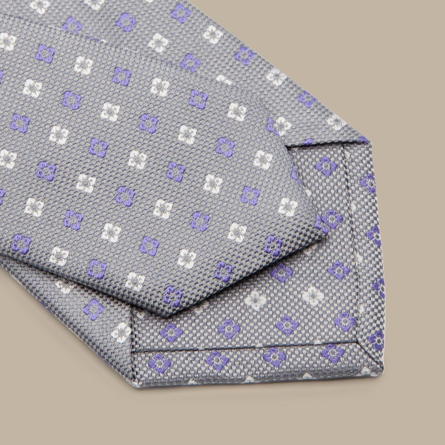 Grey Silk Floral Foulard Seven Fold Tie — garment photograph