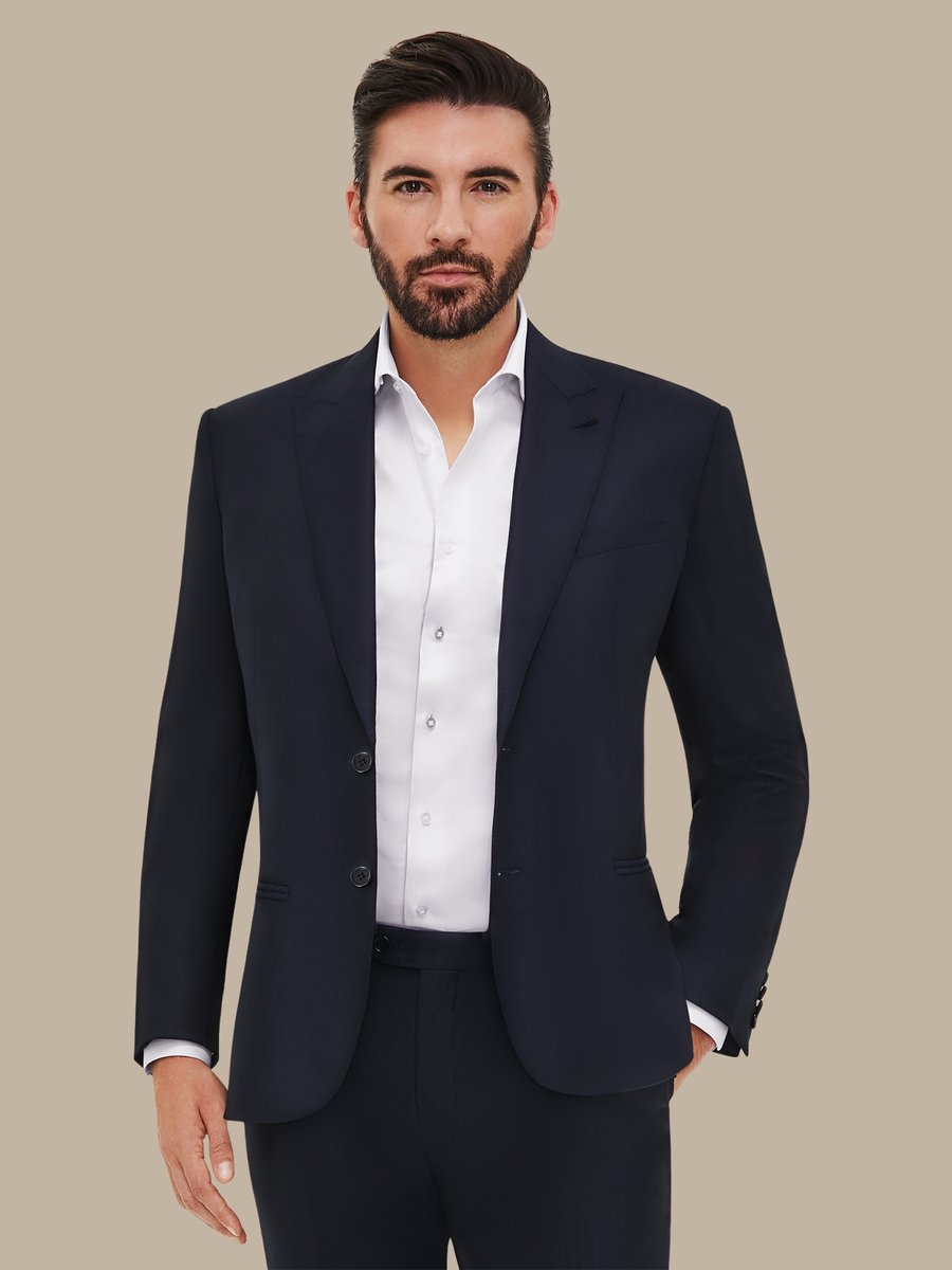 The Navy Silk Herringbone Suit — garment photograph