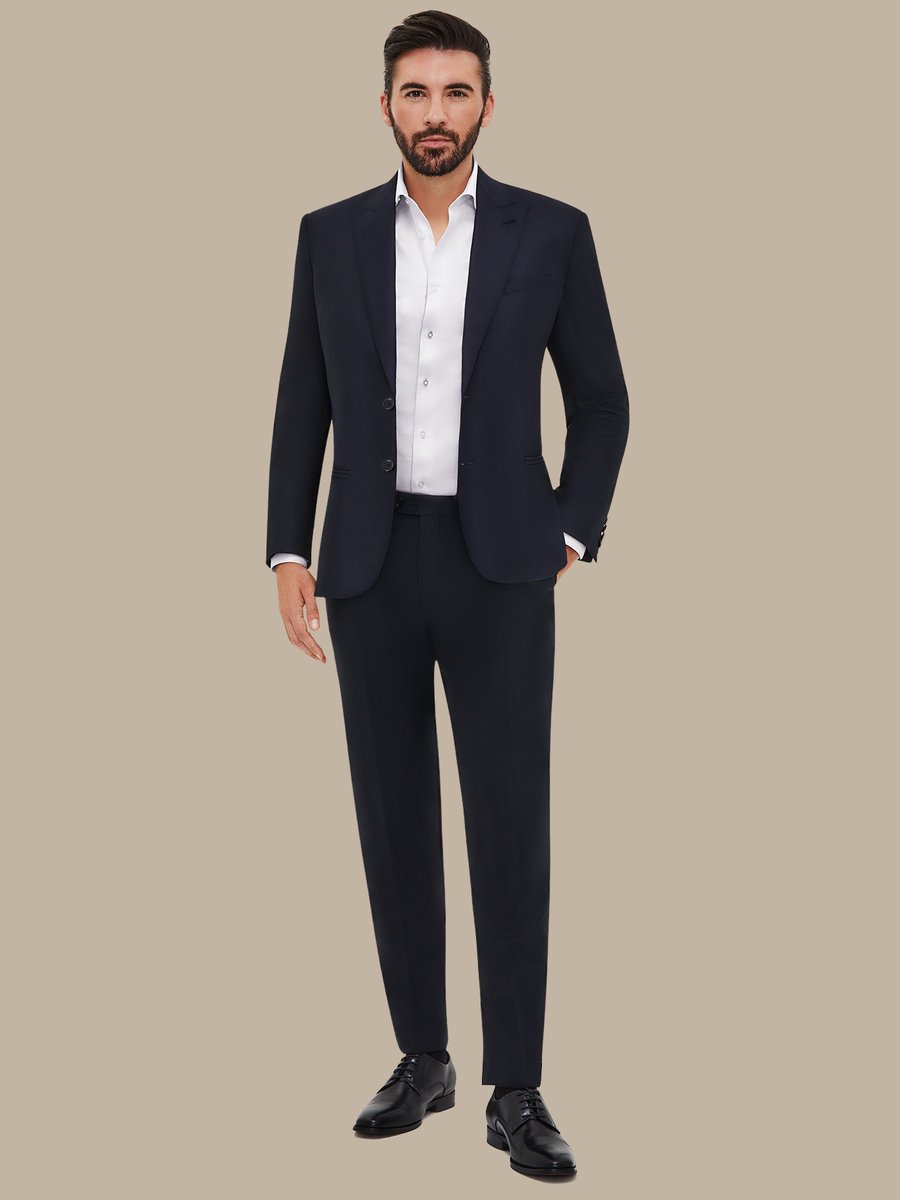 The Navy Silk Herringbone Suit — garment photograph