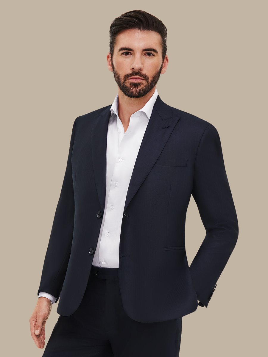 The Navy Silk Herringbone Suit — garment photograph