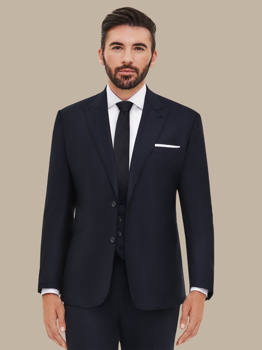 The Navy Silk Herringbone Three-Piece Suit — garment photograph