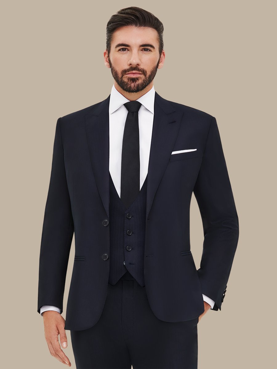 The Navy Silk Herringbone Three-Piece Suit — garment photograph