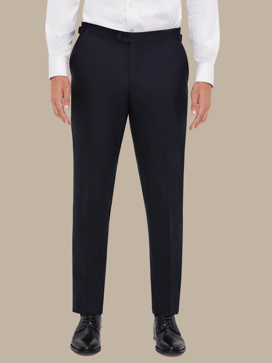 The Navy Silk Herringbone Trousers — garment photograph