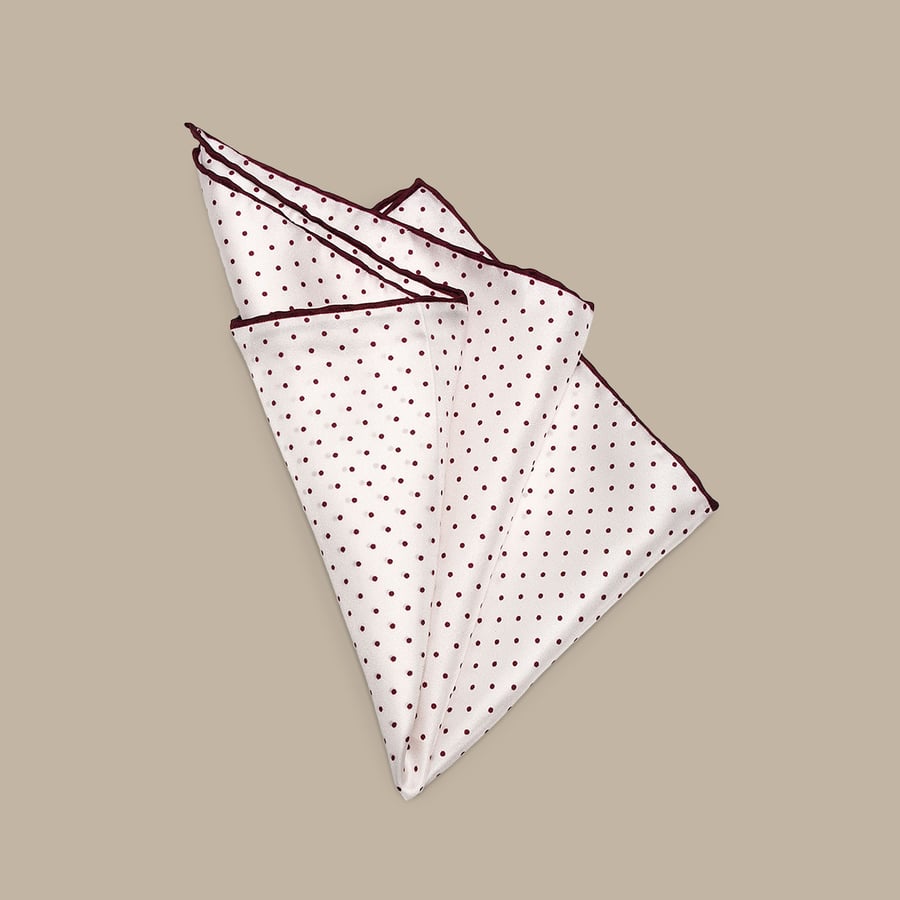 Silk White Pocket Square with Red Polka Dot - Handmade in Italy — garment photograph