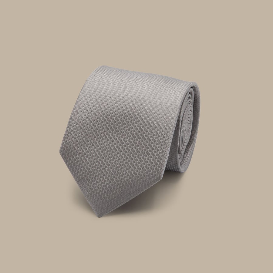 Silver Silk Graph Check Tie — garment photograph