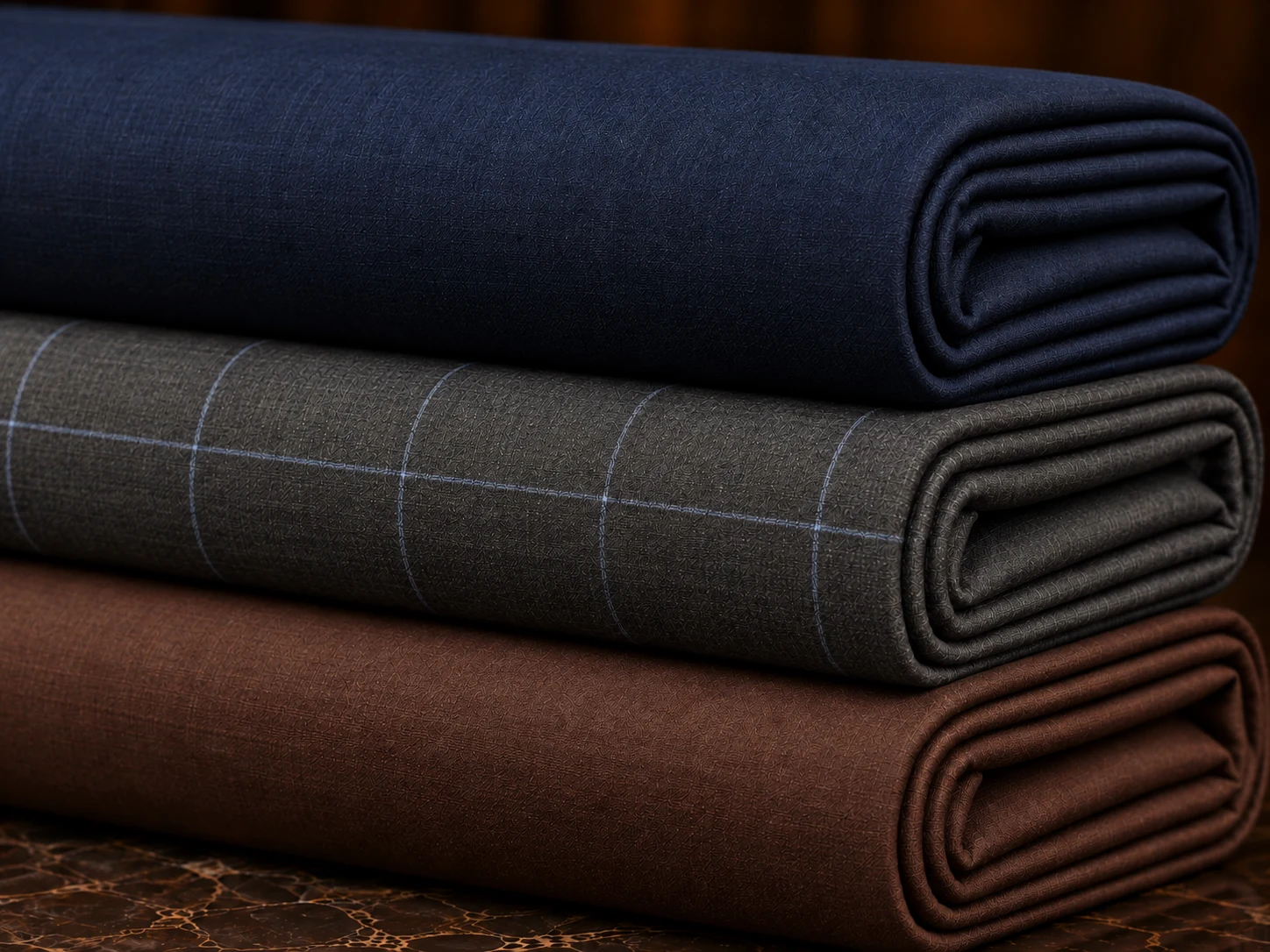 The texture and drape of fine suiting cloth
